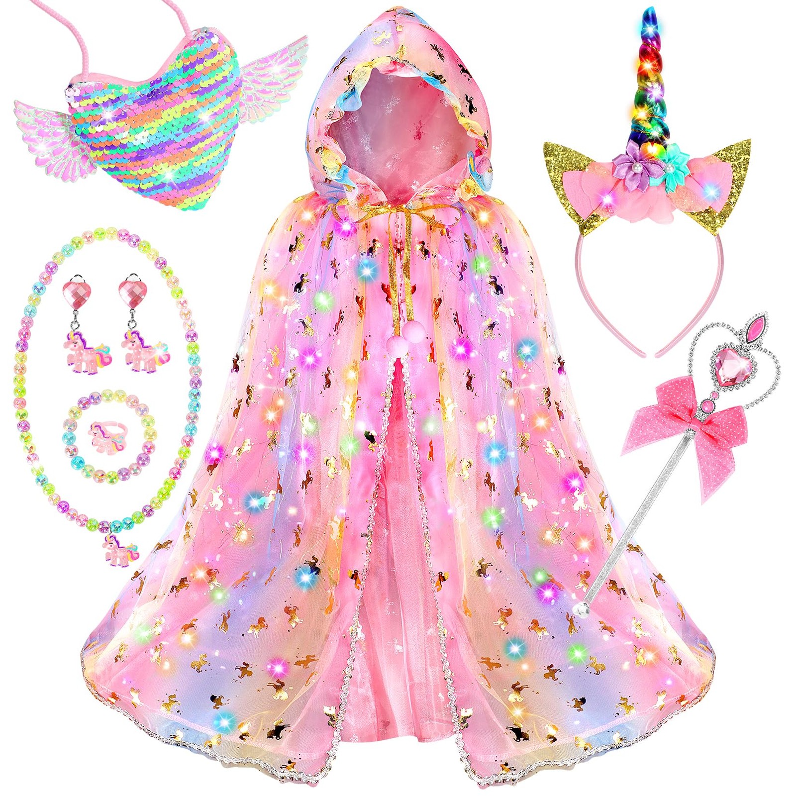 Fedio Princess Dress up for Girls,Unicorn Light One Size, Pink
