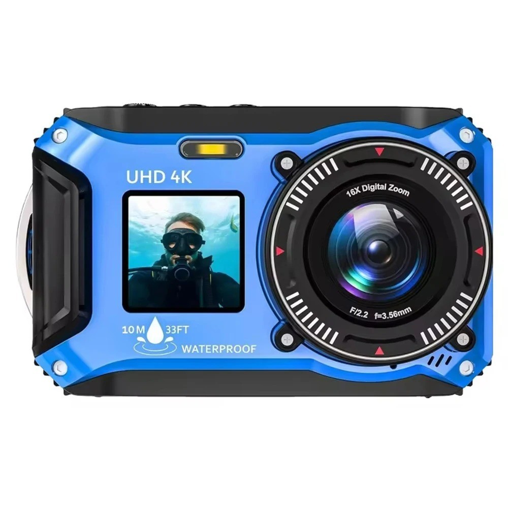 4K Underwater Camera 33FT Waterproof Camera for Snorkeling Dual-Screen Compact D