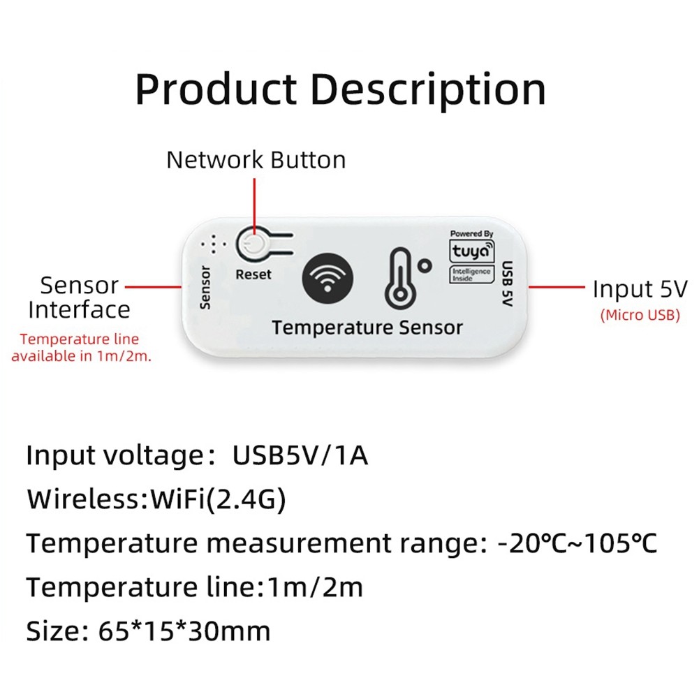 TUYA WIFI Temperature Sensor APP Remote Tuya Temperature Sensor 2.4G WiFi9451