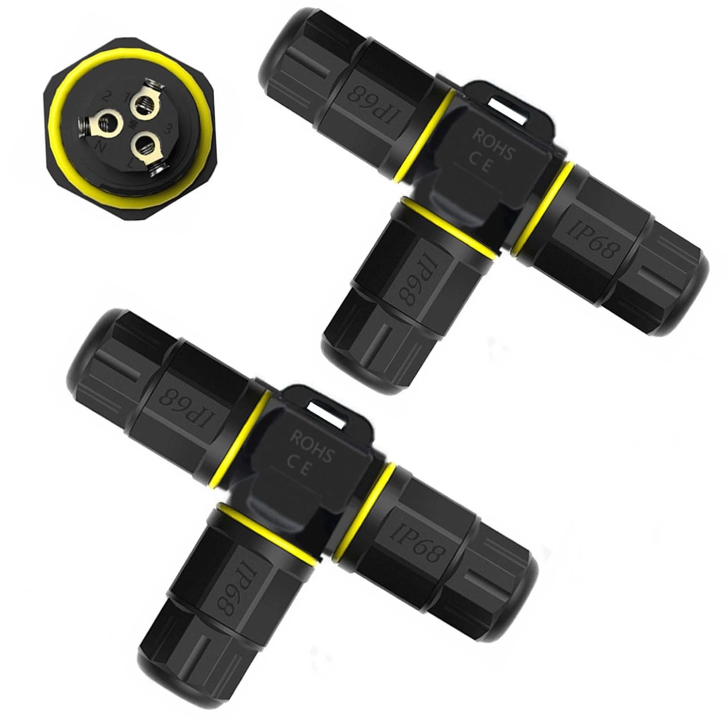 3 Way IP68 Waterproof Electrical Junction Box - 3 Pin Outdoor Cable Connector...