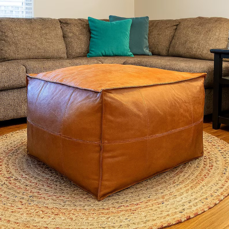 Moroccan Aamazing Pouffe Leather Genuine Footstool Ottoman New Unstuffed Real