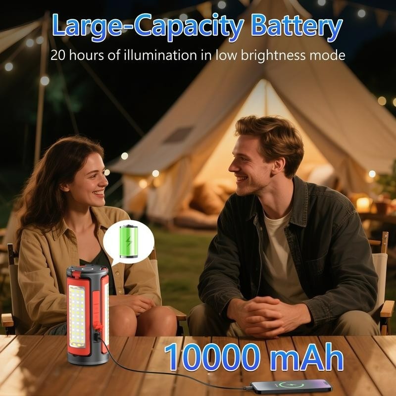 3-Head Rechargeable LED Camping Light 10000mAh, 67" Adjustable Stand, Tripod