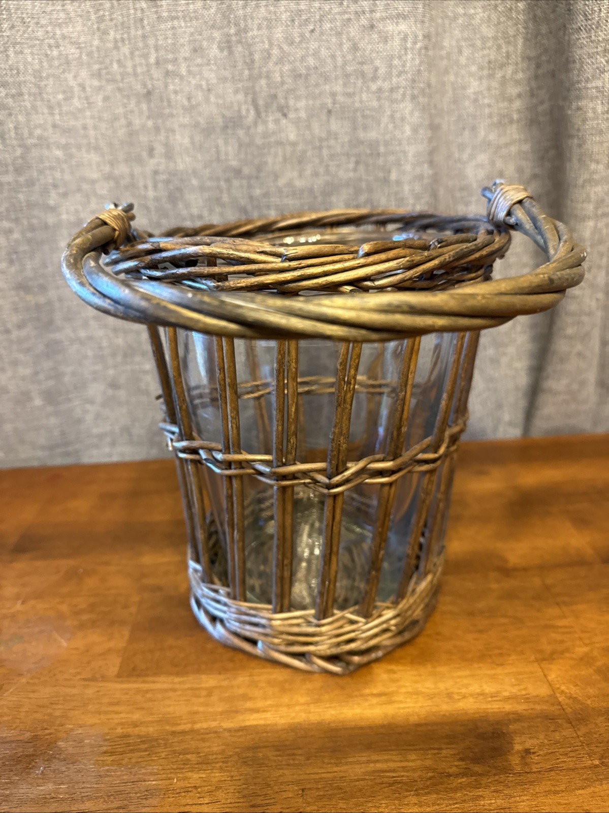 Lot of 2 Vintage Wicker Baskets With Glass Insert Plant Candle Flower Handles