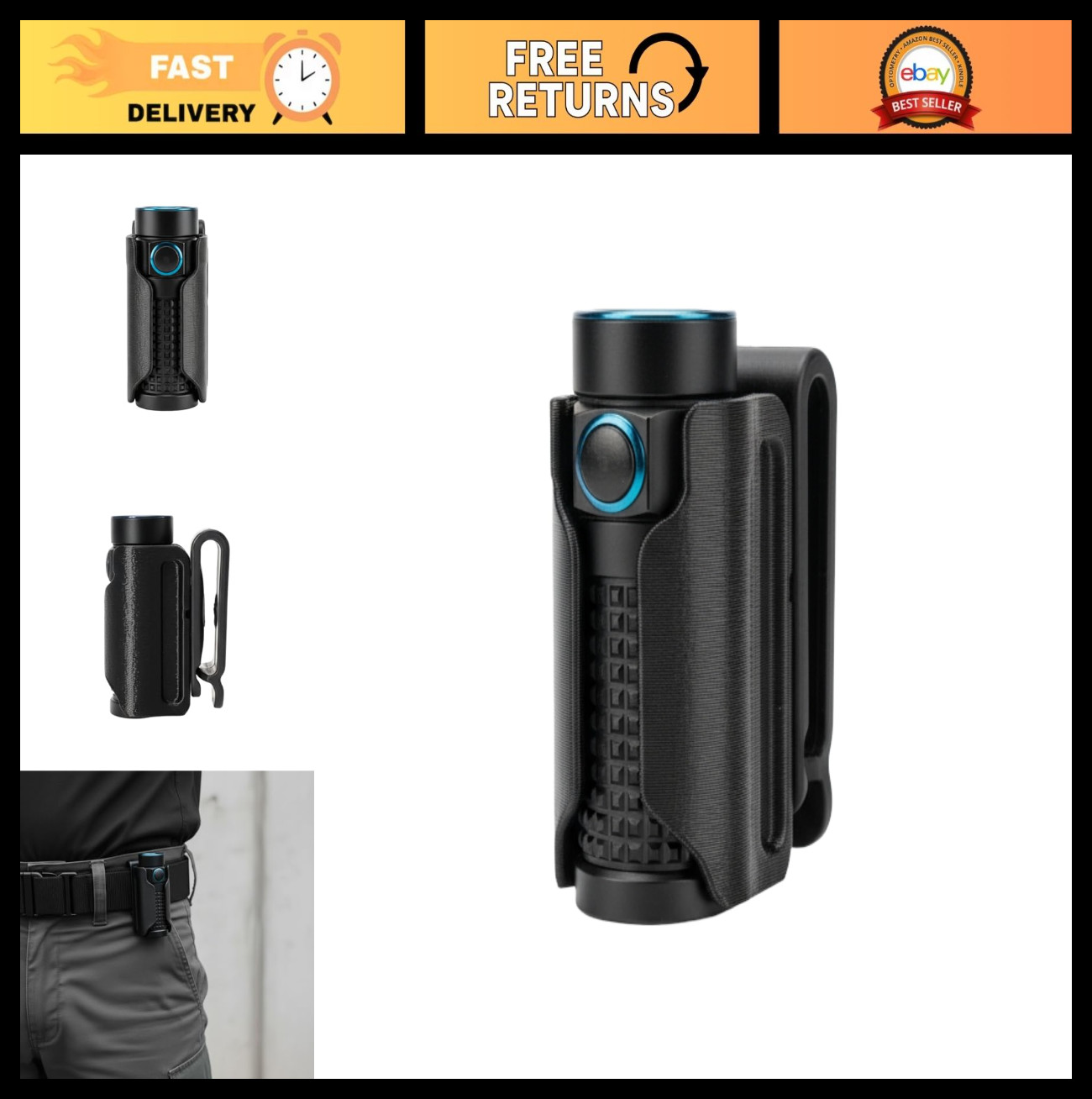 Belt Clip Flashlight Holder for Olight Baton 4, 3, S1RII & Baton 2 - Precision-F