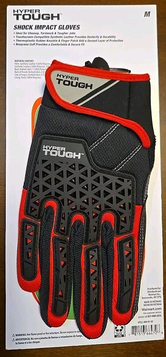 Hyper Tough Shock Impact Multi Purpose Work Glove MEDIUM Touchscreen Compatible