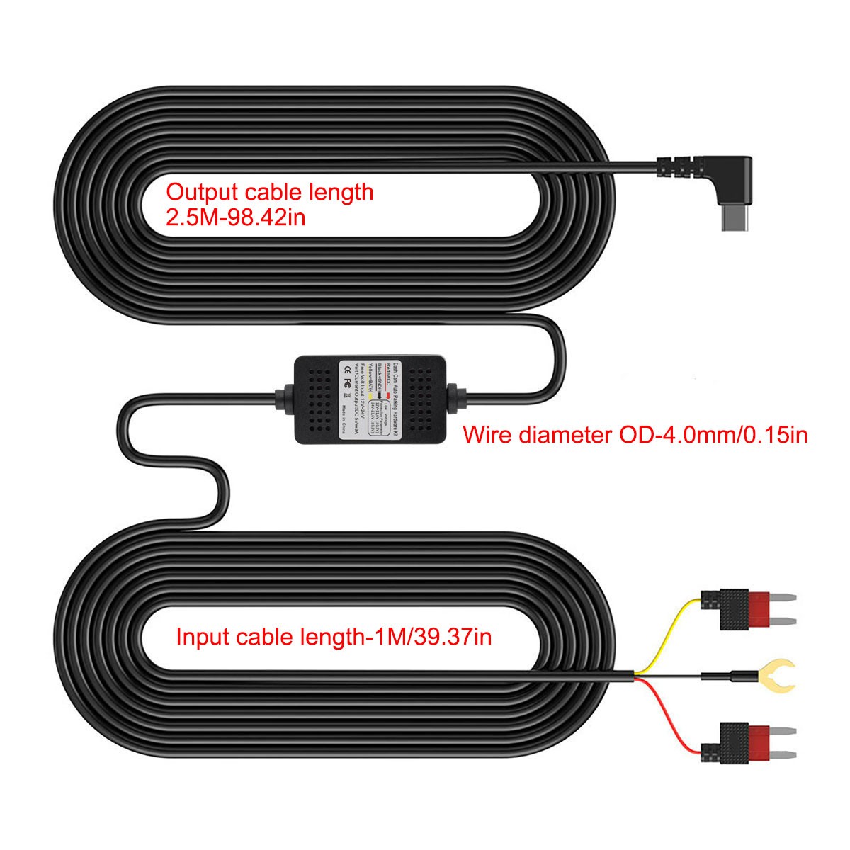 12-24V to 5V 3A Type-C Step-down Cable Suitable Fits Type-c Interface Recorders~