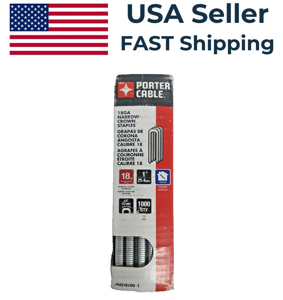 PORTER-CABLE PNS18100-1 Narrow Crown Staples, 1-Inch, 18 GA, 1000-Pack