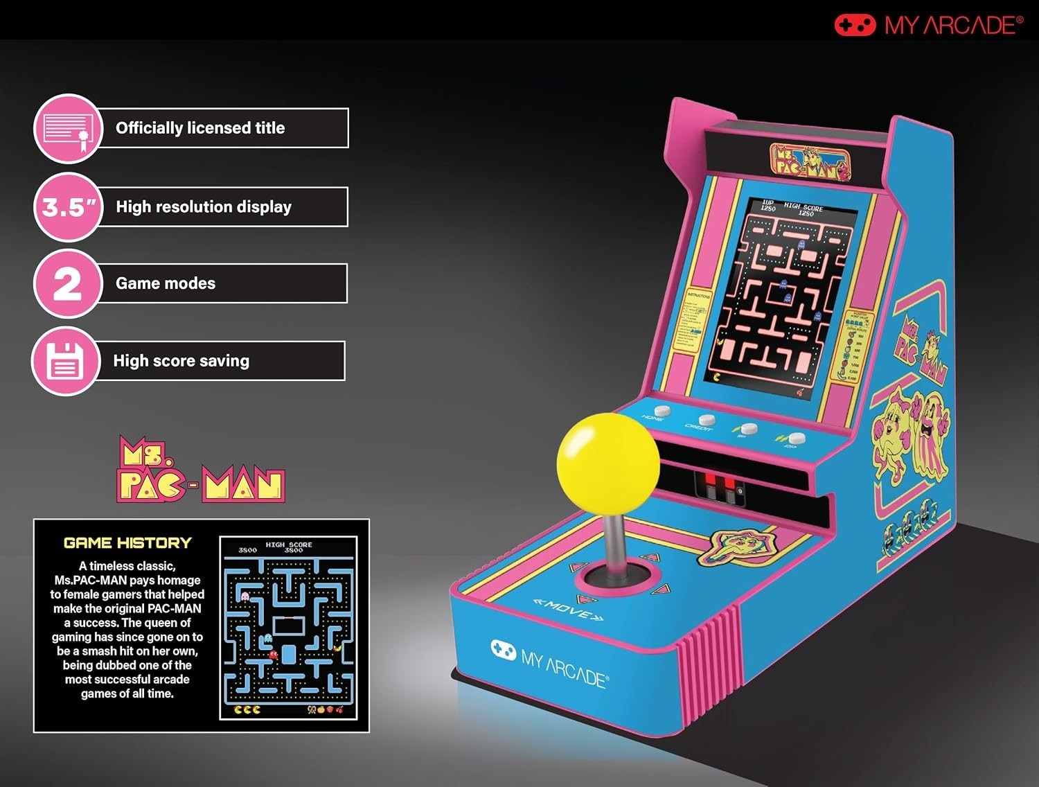 Ms. Pac-Man Joystick Player: Arcade Classics, Retro Games, Mini Video Game Co...