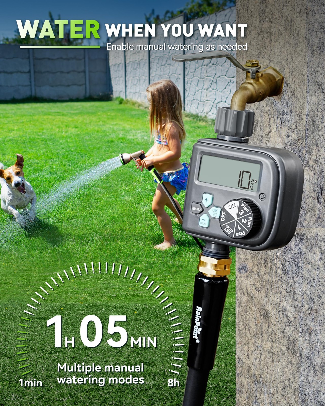 RAINPOINT Sprinkler Timer with 3 Independent Programs, Hose Rain Free Shipping