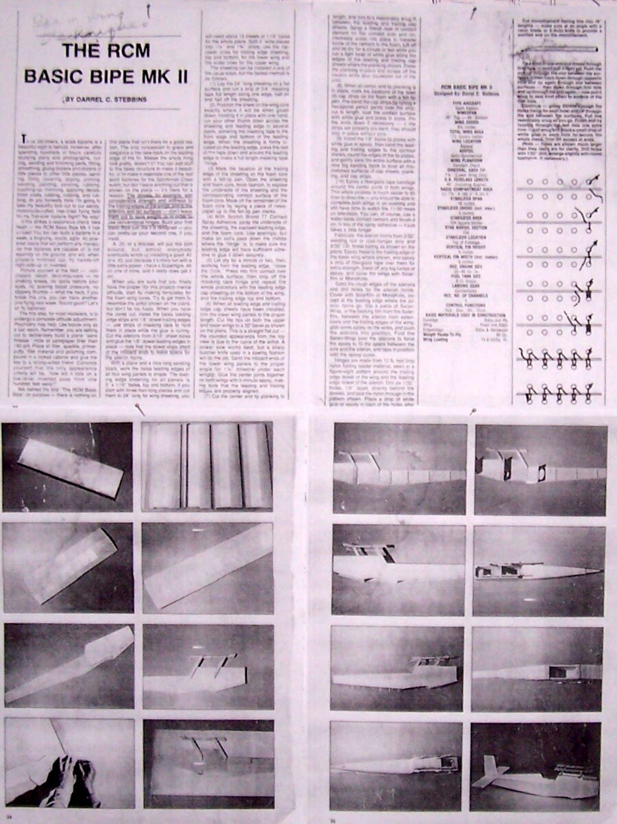 RCM BASIC BIPE MK II PLAN + CONSTRUCTION ARTICLE for 35" Span RC Model Airplane