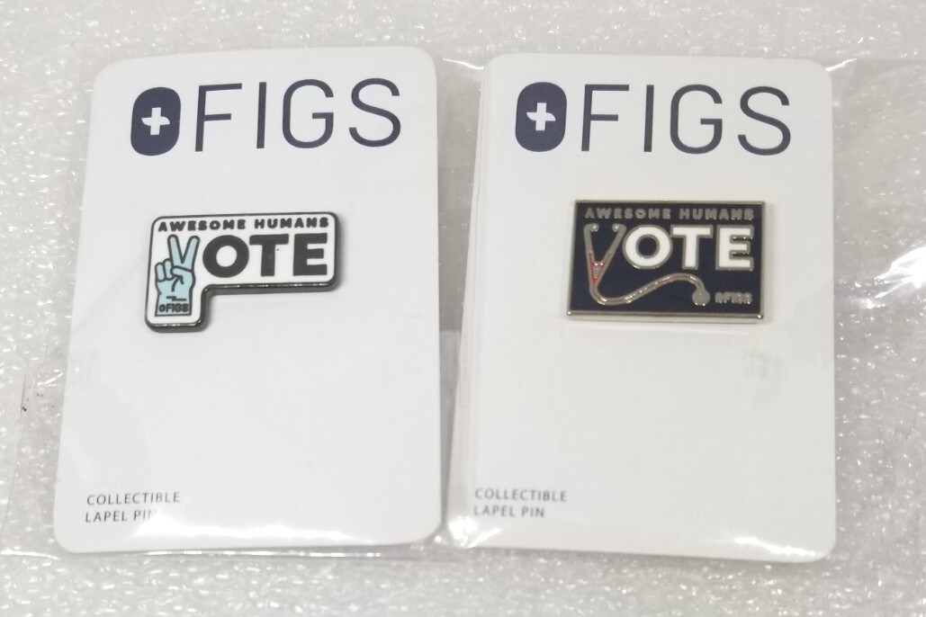 FIGS Scrubs Awesome Humans Vote Enamel Pin Lot of 2 - Medical Stethoscope Glove