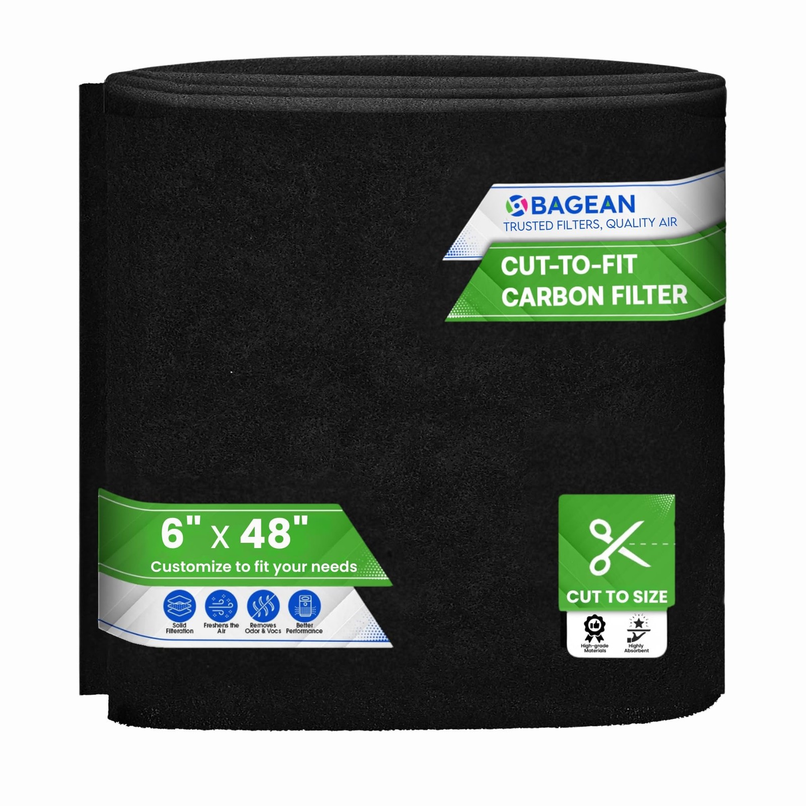 Cut to Fit Activated Carbon Filter Sheet 6” x 48” - Activated Carbon