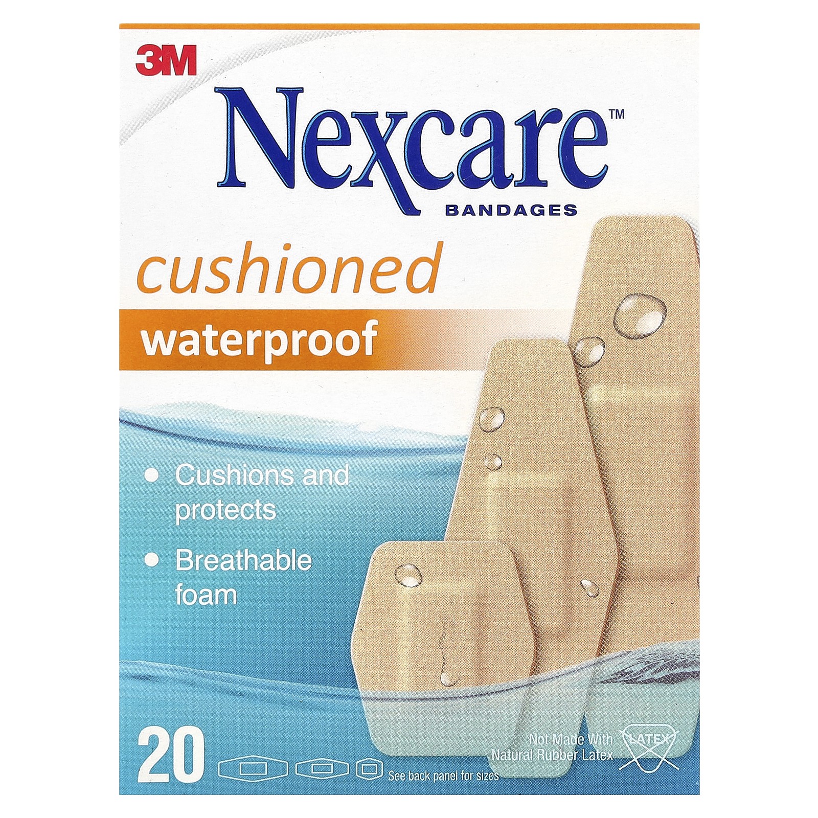 Cushioned Waterproof Bandages, 20 Assorted Sizes