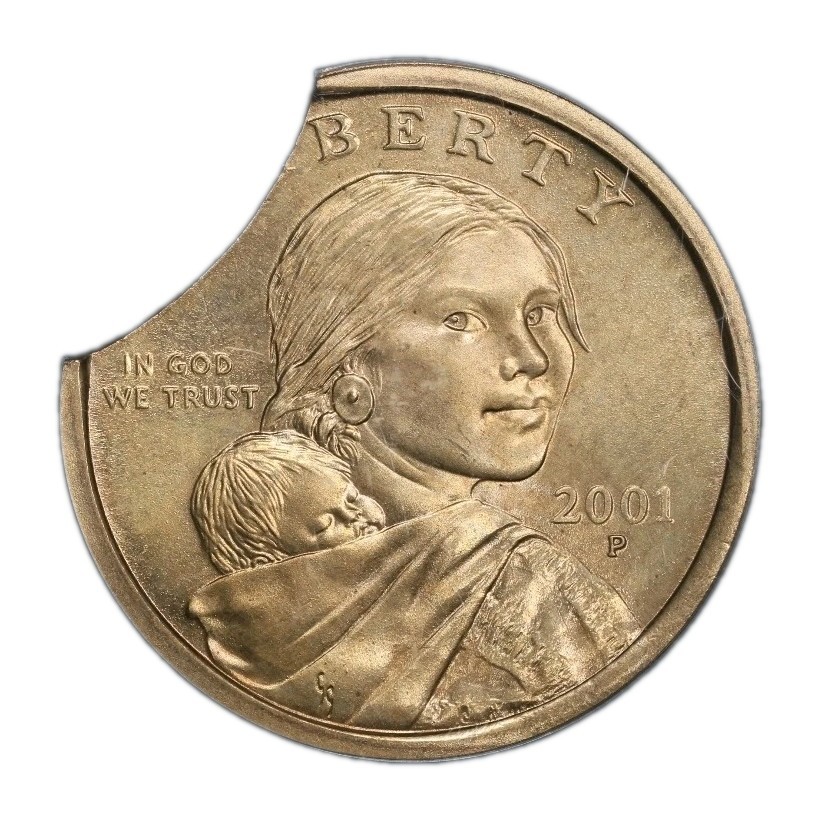 2001 P Sacagawea $1 Dollar Error Clipped Planchet 15% PCGS MS-64