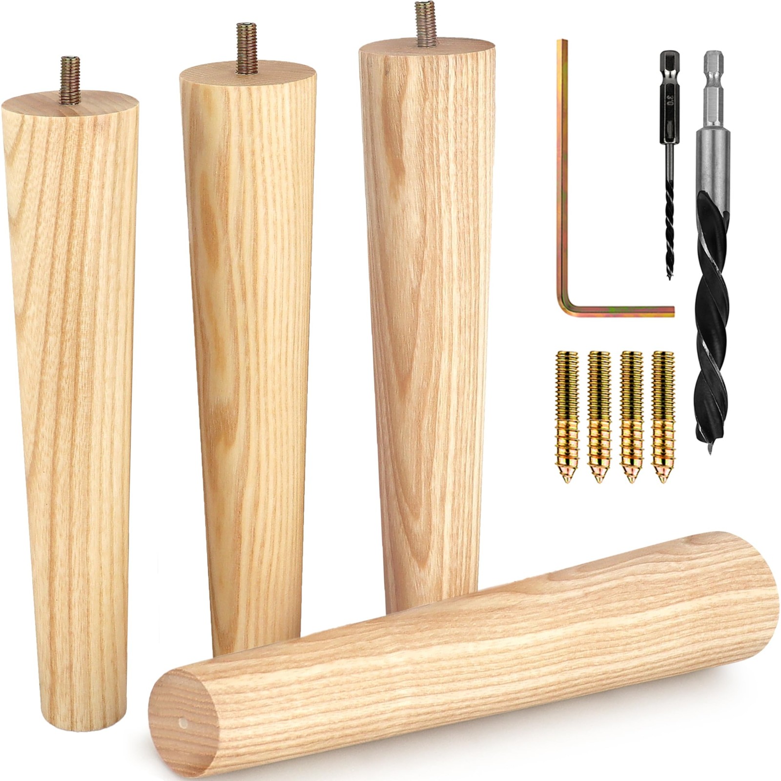 Premium Ash Wood Furniture Legs (Full Install Kit) - Pick Your Size and Color