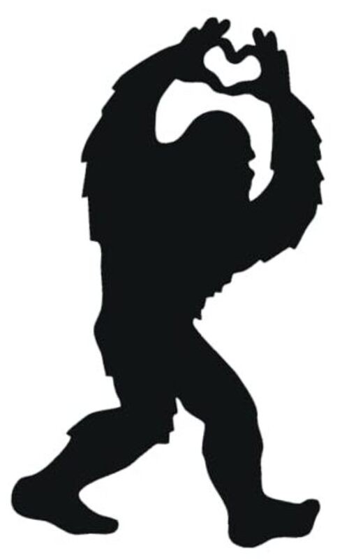 Bigfoot Love with Heart Vinyl Cutout Sticker Rub On Decal 2.75-by-4.5 White