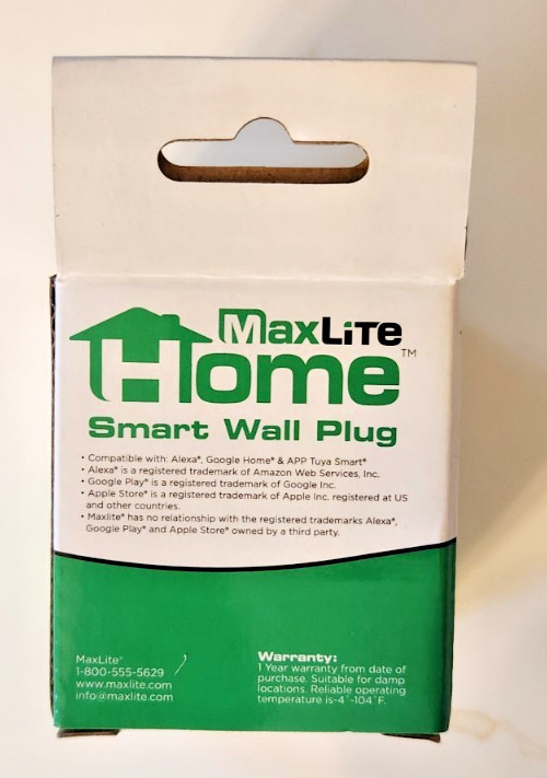 MaxLite WiFi Smart Wall Plug (Google and Alexa Compatible) NEW IN BOX