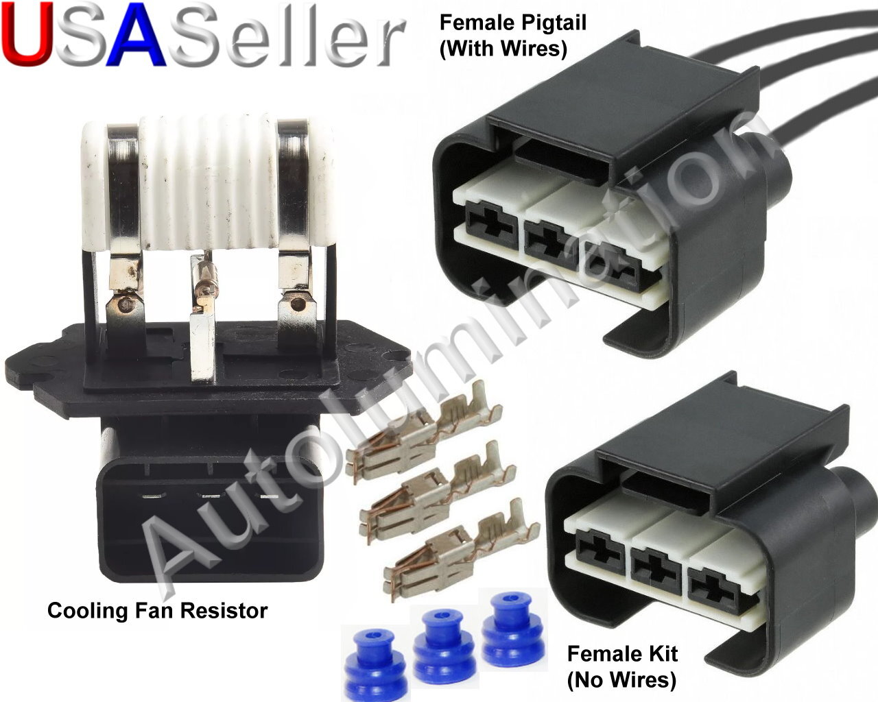 Pigtail Connector Radiator Cooling Fan Resistor 3 Pin Position