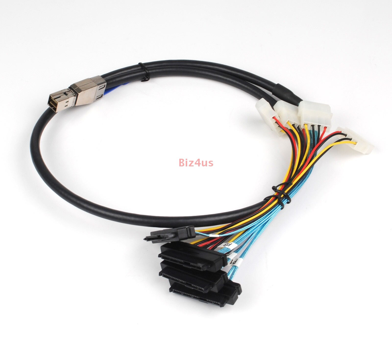 New External Mini SAS HD SFF-8644  to 4 x 29-Pin SAS SFF-8482 Power Cable 1M US