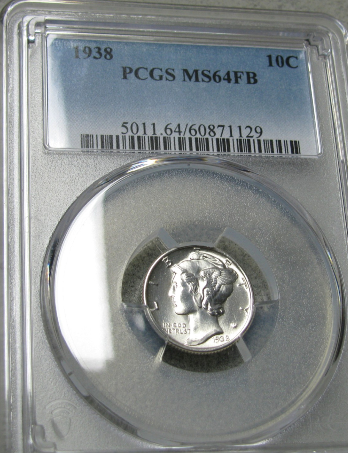 1938 Mercury dime Silver---- PCGS MS-64 FB Graded Coin ---- #810C