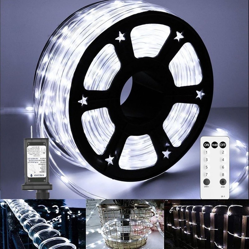 Flexible LED Rope Lights Waterproof Timer 8 Modes Dimmable Indoor Outdoor Decor