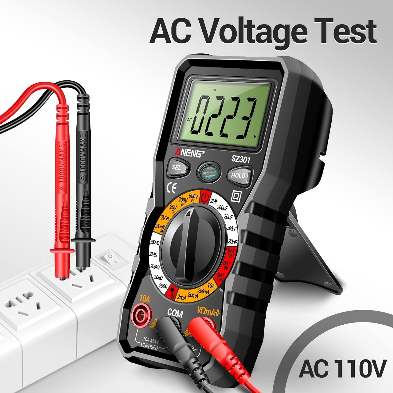 Digital Multimeter with Case,Dc AC Voltmeter,Ohm Volt Amp Meter,Measures Voltage