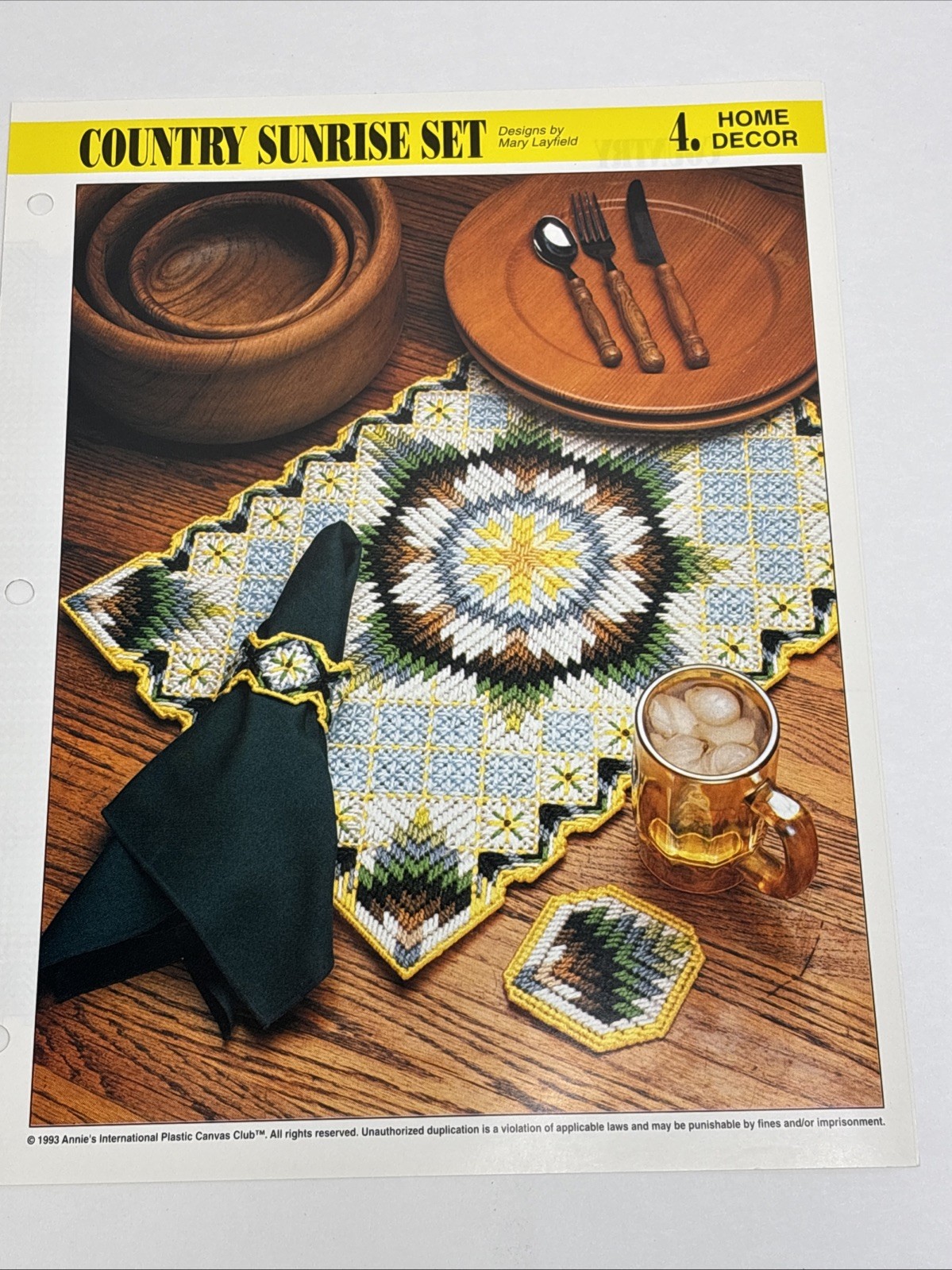 Country Sunrise Set Place Mat Coaster Annie's Attic Plastic Canvas Pattern Page