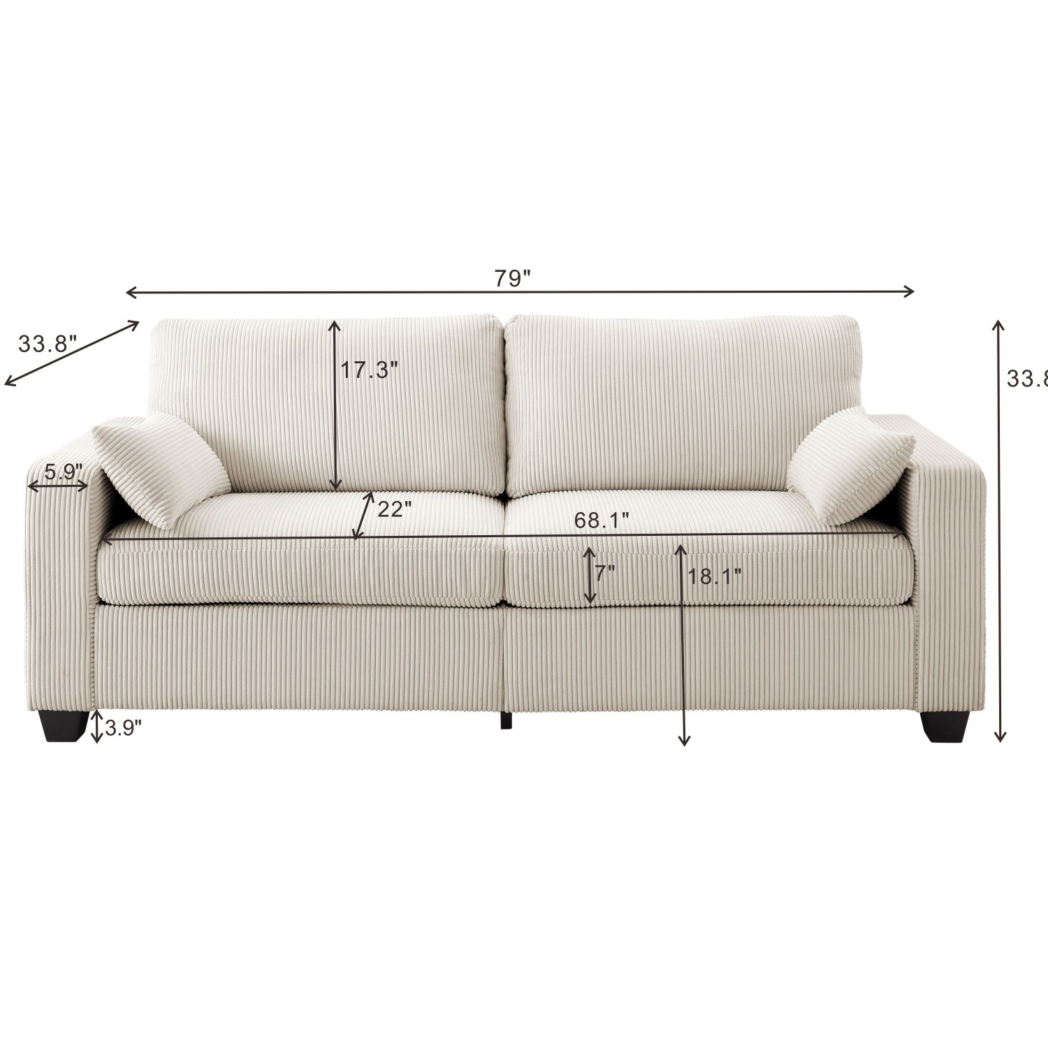 Solid Wood Frame Loveseat Sofa w/ Spring Cushions Removable Cover for Apartment