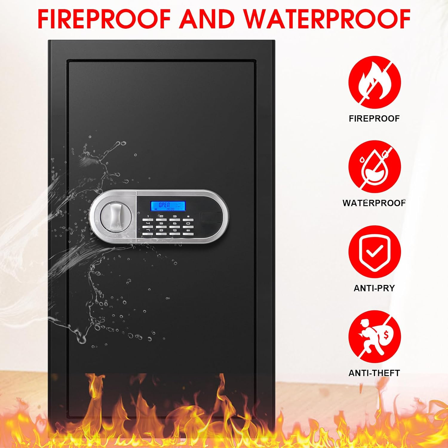 6.0 Cuft Large Fire Proof Safe for Home Documents, Safe Box Fireproof Waterproof
