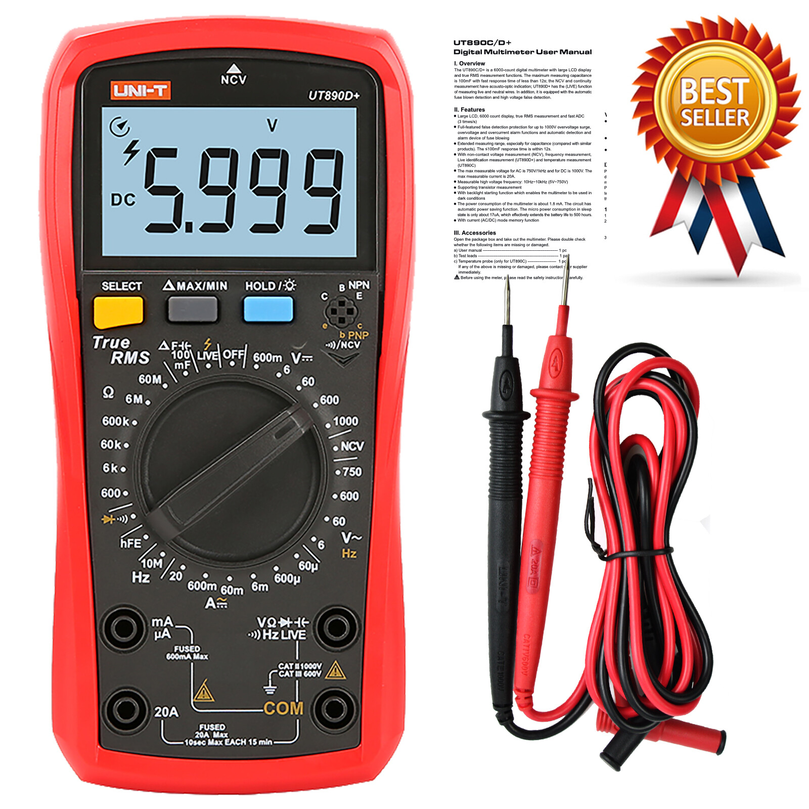 UNI-T UT890D+ Digital True RMS Handheld Multimeter REL AC/DC Frequency Tester