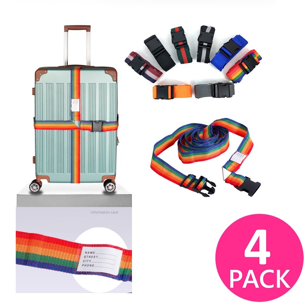 4 Pack Travel Luggage Suitcase CROSS Strap Adjustable Belt with Name Card Tag