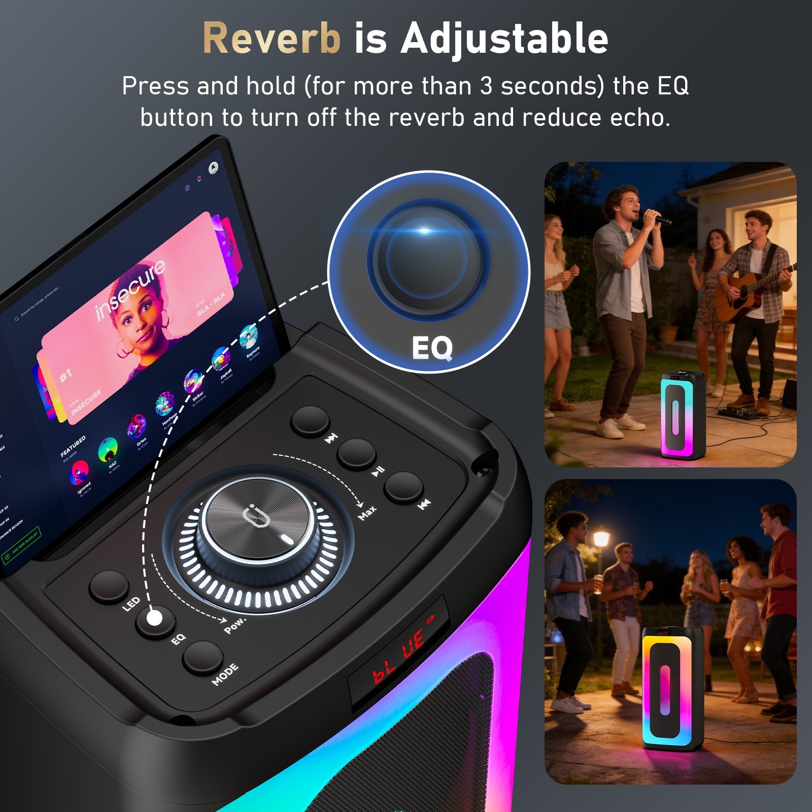 JYX Bluetooth Karaoke Machine With 2 Wireless Mics LED Rechargeable Speaker - US