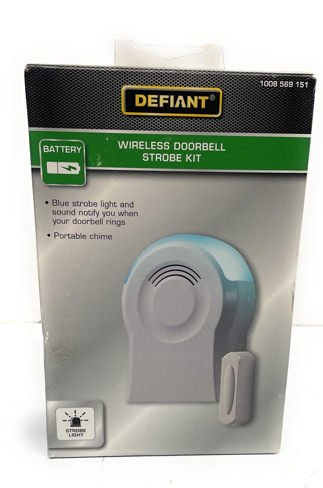Defiant Wireless Battery Operated Tabletop Doorbell Strobe Kit, White, 18000009