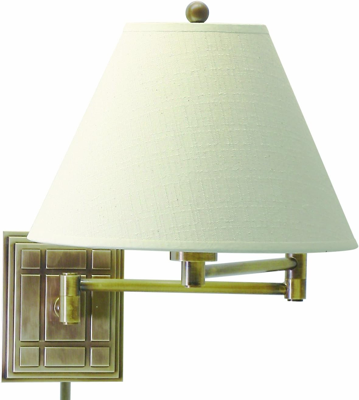 Antique Brass 15-Inch Swing-Arm Wall Lamp with Off-White Linen Shade