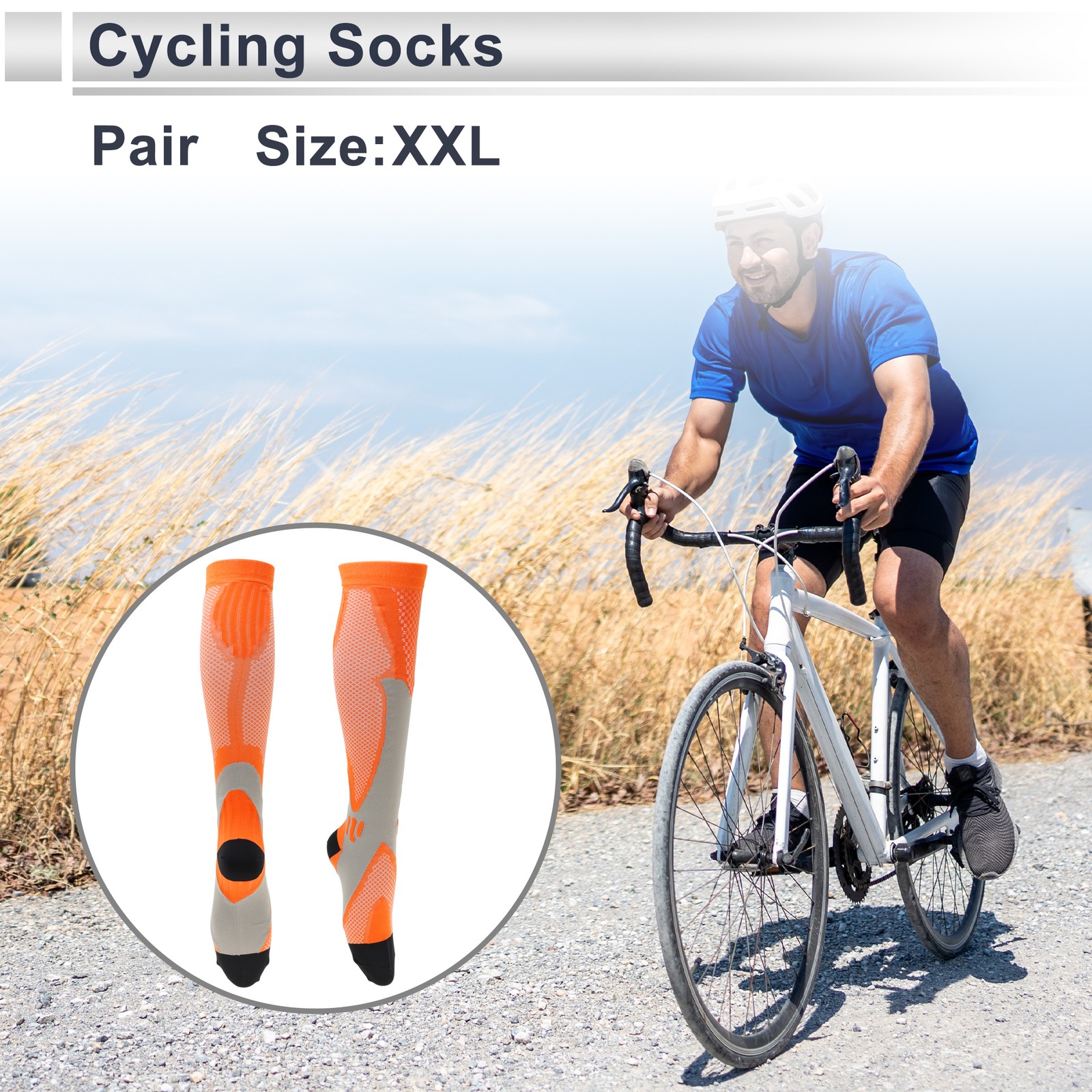 Cycling Socks Absorb Sweat Size XXL Color Matching High Orange Gray