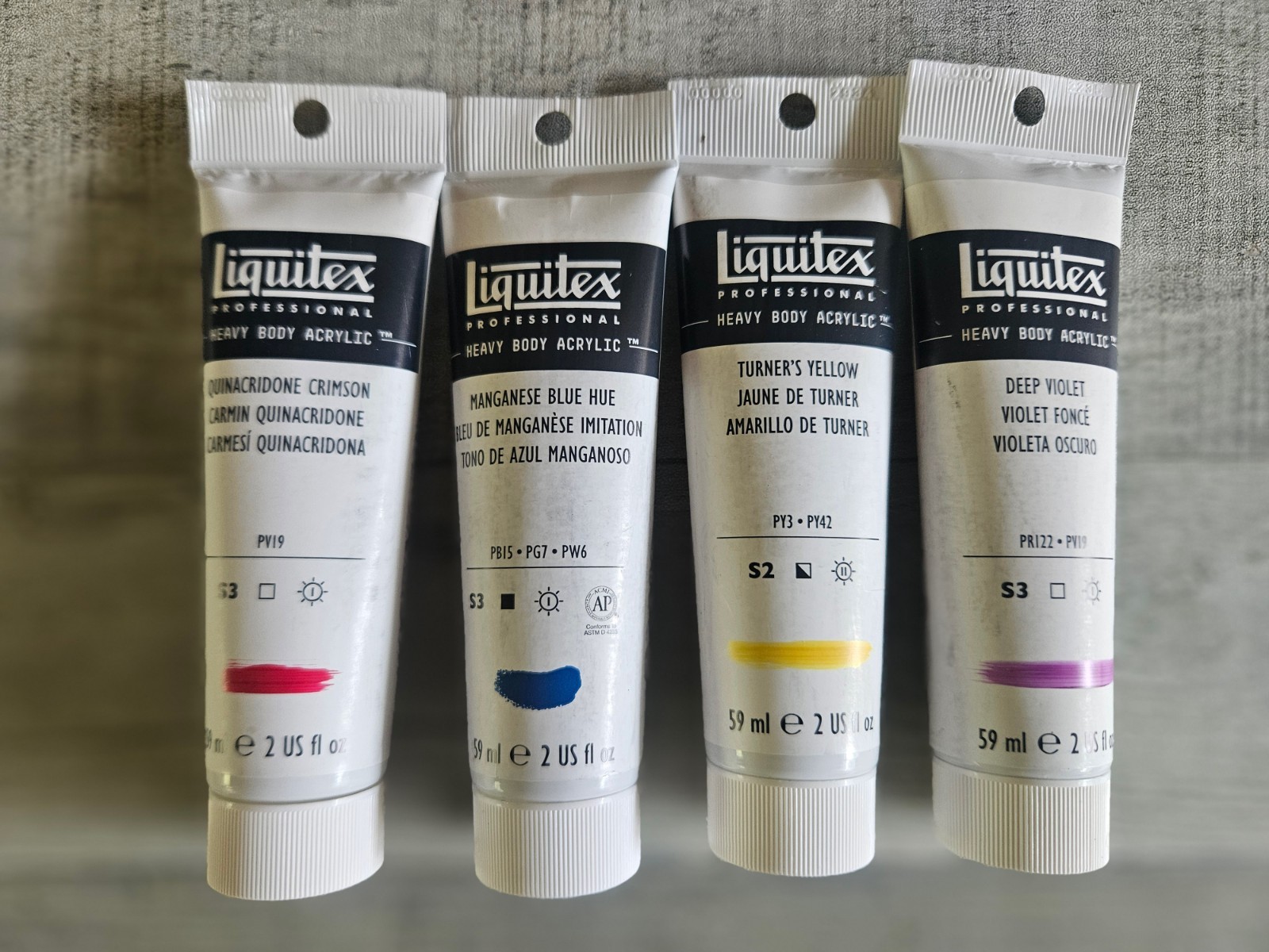 4 Liquitex Heavy Body Acrylic Paint Quinacridone Crimson Manganese Violet Yellow