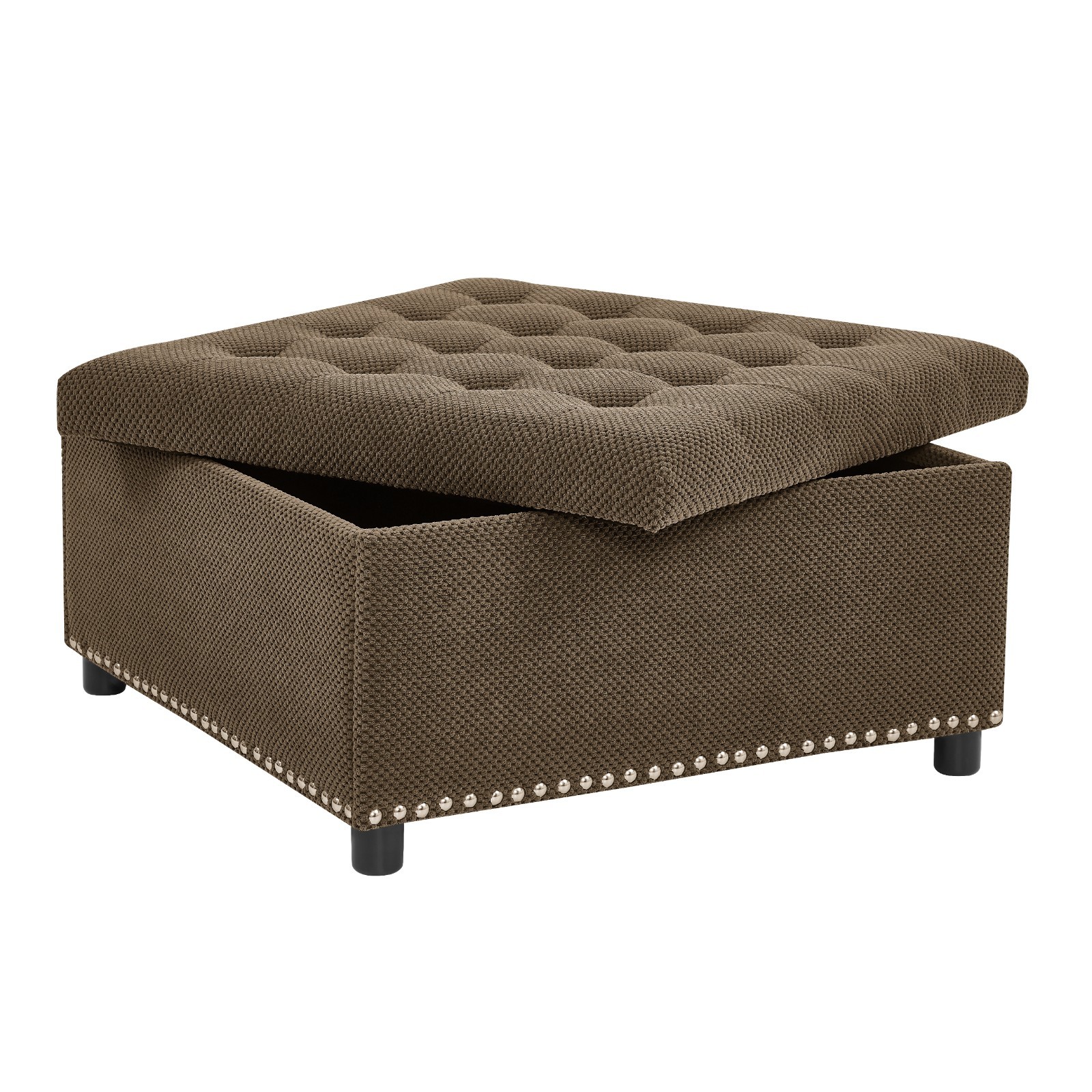 Tufted Storage Ottoman with Nailhead Trim Square Upholstered Coffee Table