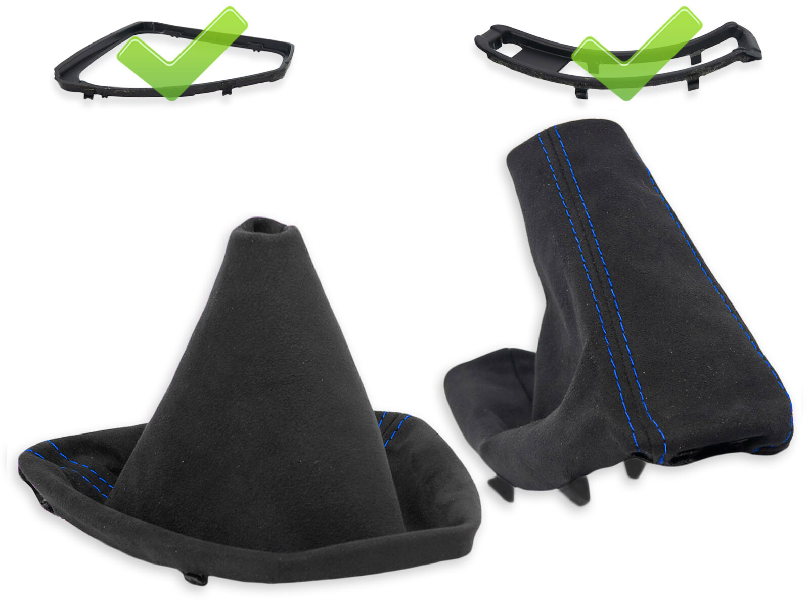 FOR BMW E90 E91 GEAR SHIFT + HANDBRAKE GAITER ALCANTARA STITCHING BLUE + FRAME