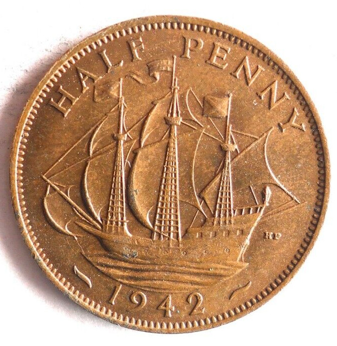 1942 GREAT BRITAIN HALF PENNY - Excellent Coin - FREE SHIP - Bin #404
