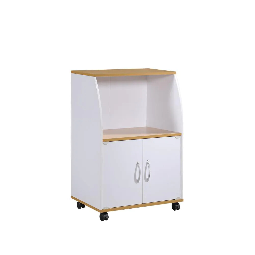 HODEDAH Microwave Cart White Particle Board Storage Cabinet Locking Casters
