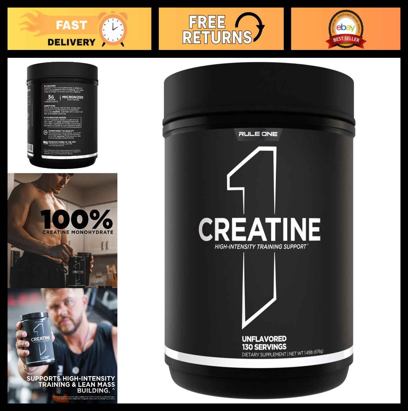 Micronized Creatine Monohydrate Powder - Unflavored, 130 Servings for Muscle Gai