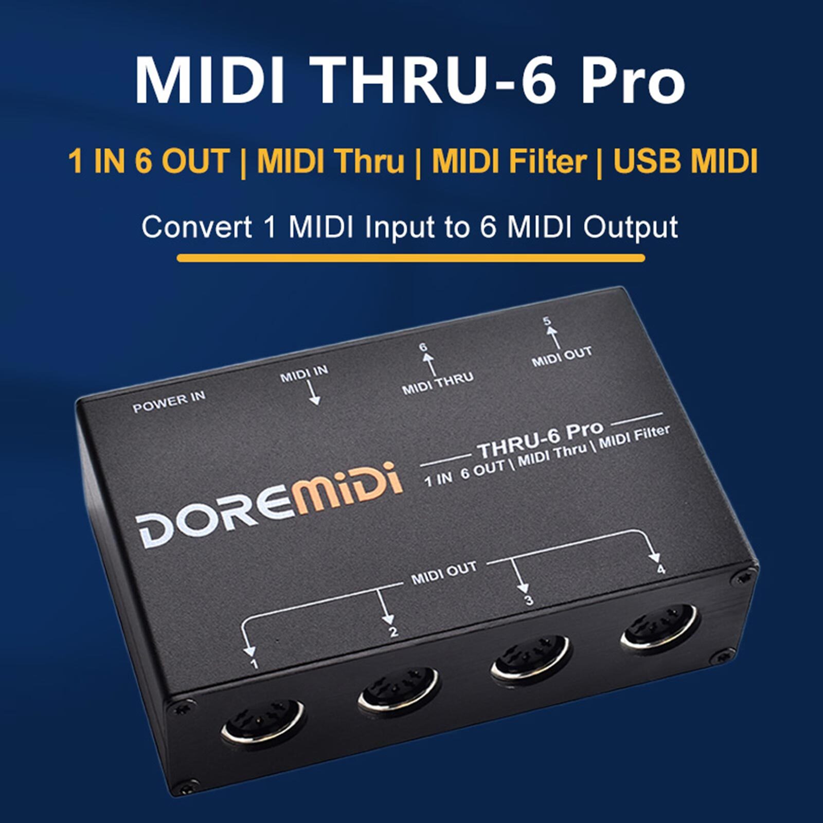 DOREMiDi MIDI THRU-6 Pro Box 1-In 6-Out MIDI Splitter Thru Hub Controller 5-Pin