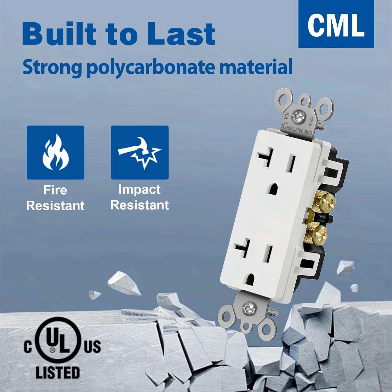 20 Amp Decorator Wall Receptacle, Decor Electrical Outlets, 20A/125V