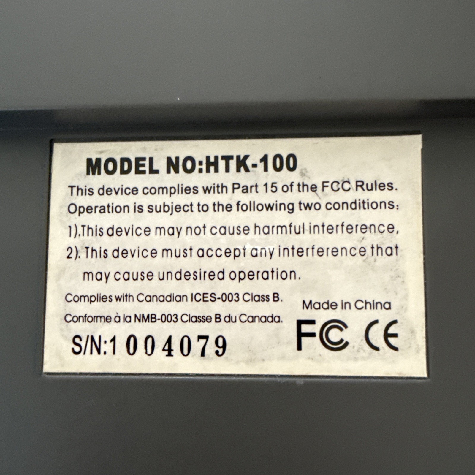 PC NUMERIC KEYBOARD, Model HTK-100, PS-2 INTERFACE, used, tested, WORKS