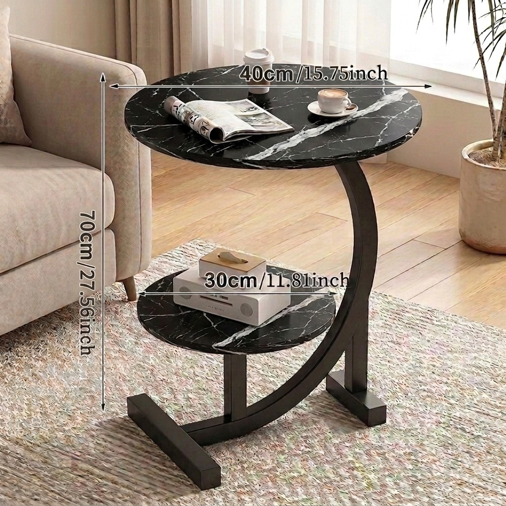 Sofa Side Table storage shelf Modern Couch Table Bedside Snack black 2-layer