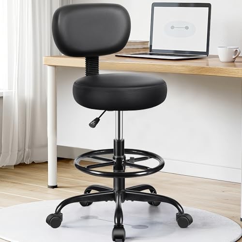 Drafting Chair with Backrest Adjustable Foot Rest Rolling Stool with Wheels