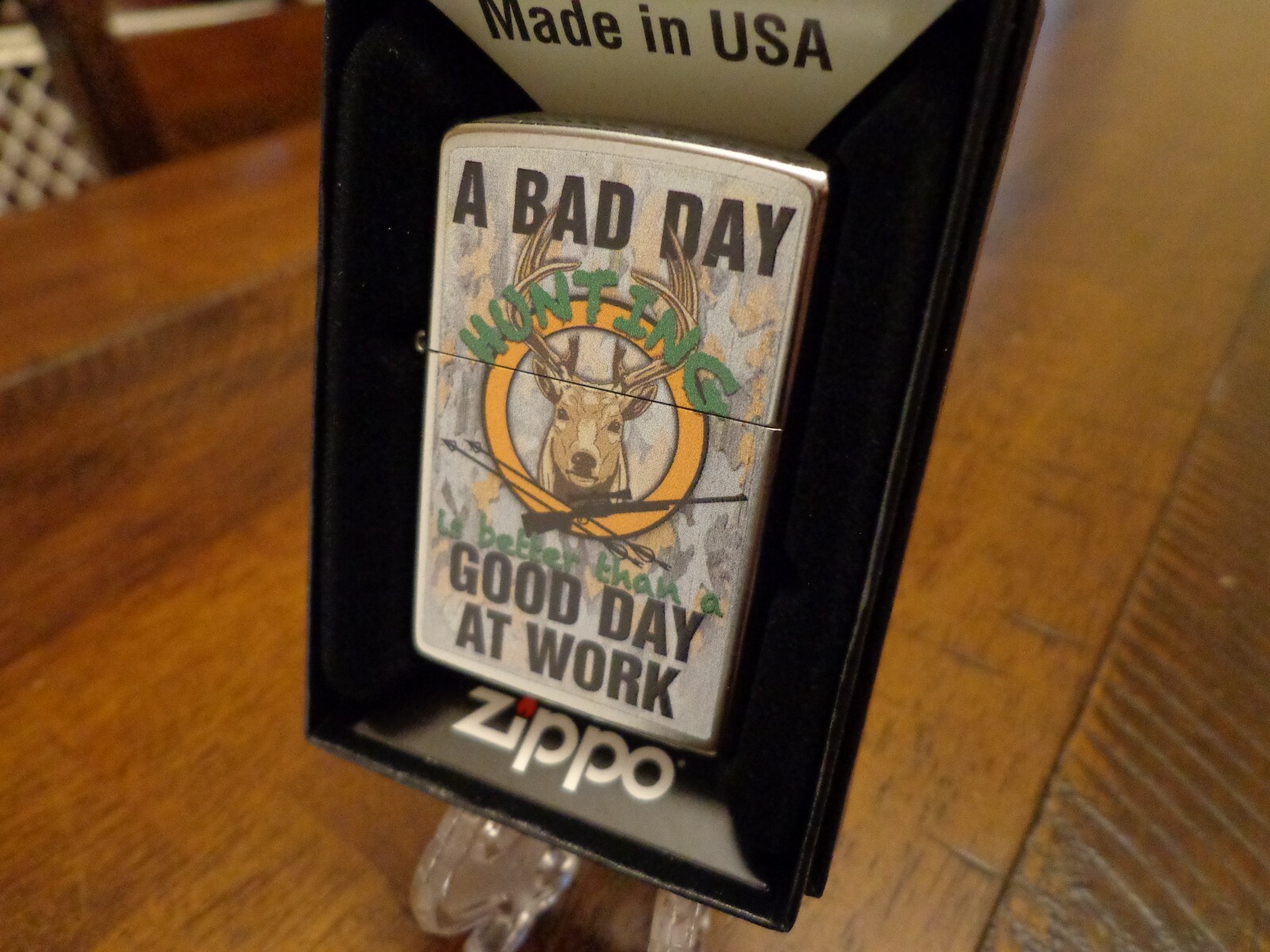 BAD DAY HUNTING BETTER THAN GOOD DAY AT WORK DEER BUCK ZIPPO LIGHTER MINT IN BOX