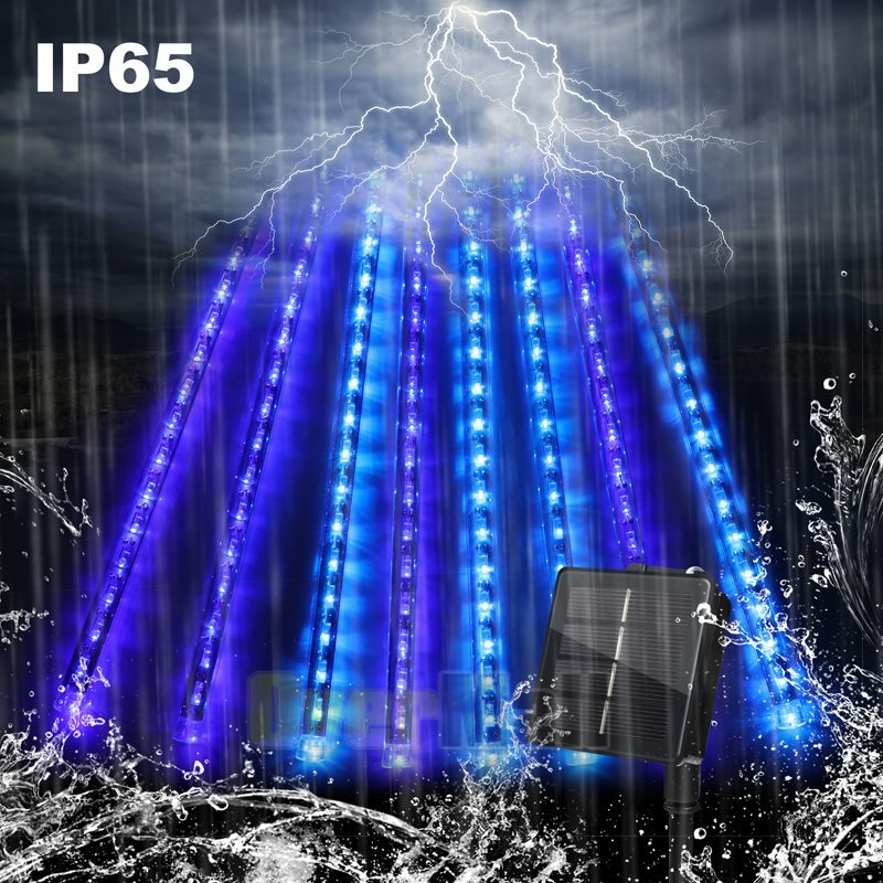 Solar LED Meteor Shower Lights Fairy String Light Falling Rain Tree Xmas Decor