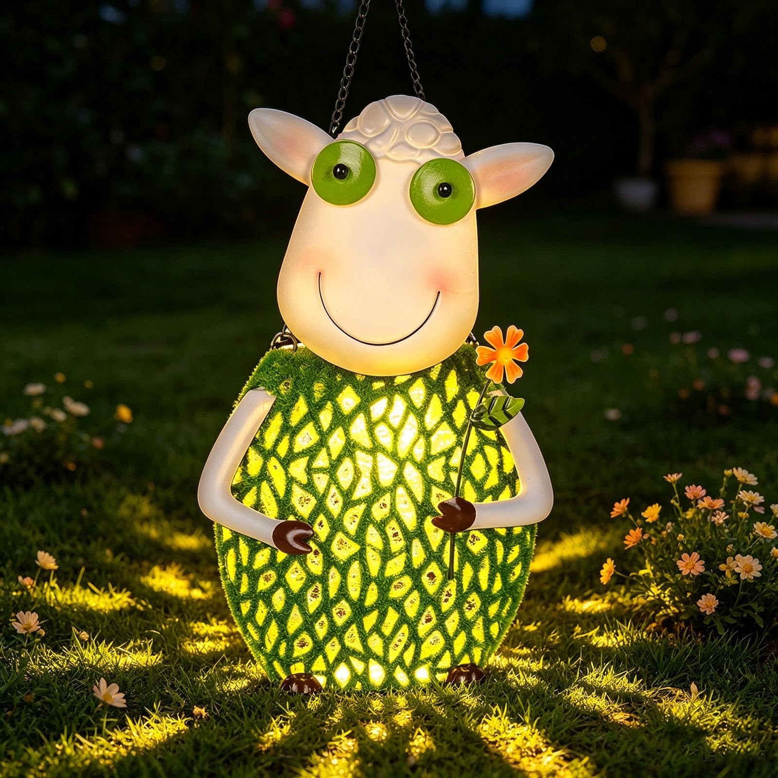 Sheep Solar Lanterns for Outside Hanging with Warm LED Lights | Metal Yard De...