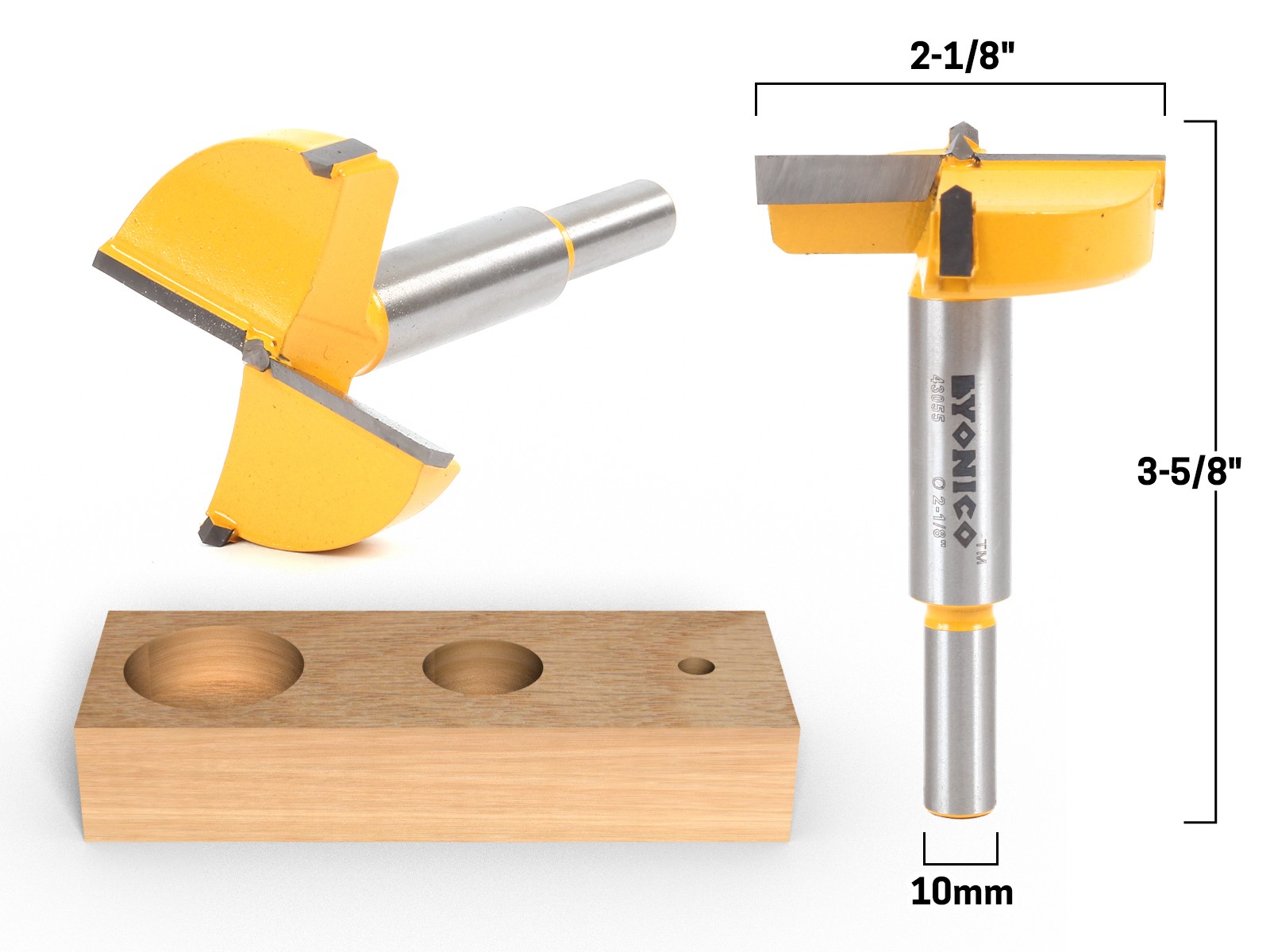 2-1/8" Diameter Carbide Forstner Drill Bit - 10mm Shank - Yonico 43055C